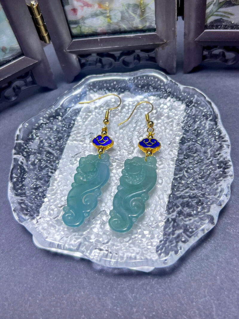 Bông Tai Lam Ngọc A /Thanh Lịch, Kiêu Sa Giữa Cổ Phục